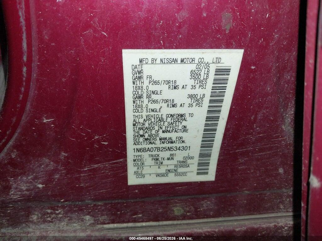 1N6BA07B25N534301 2005 NISSAN TITAN photo no. 9