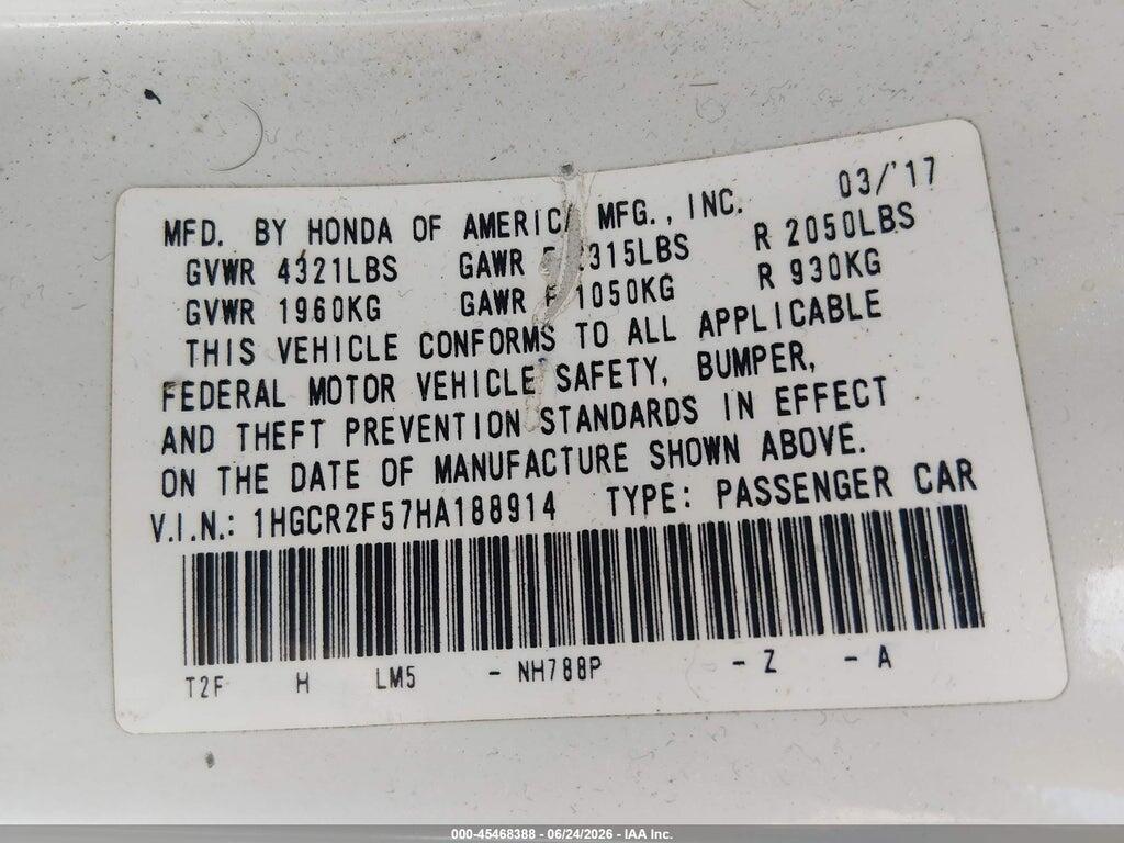 1HGCR2F57HA188914 2017 HONDA ACCORD photo no. 9
