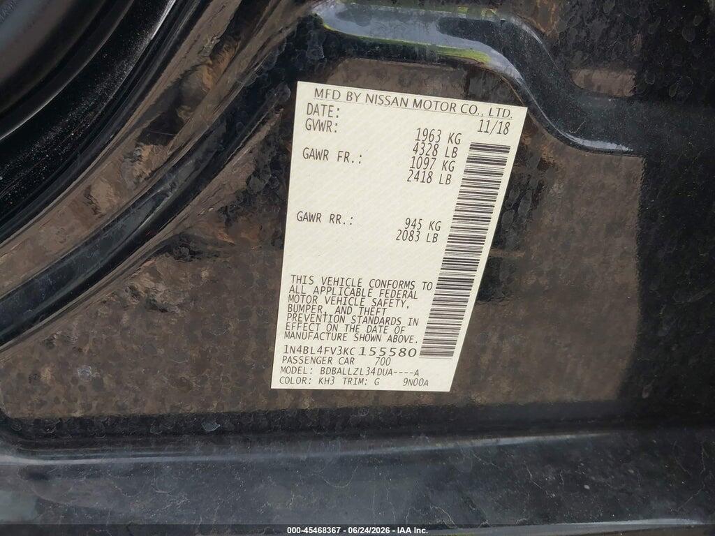 1N4BL4FV3KC155580 2019 NISSAN ALTIMA photo no. 9