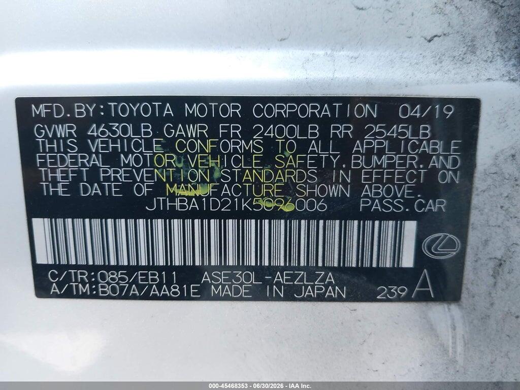 JTHBA1D21K5096006 2019 LEXUS IS 300 photo no. 9