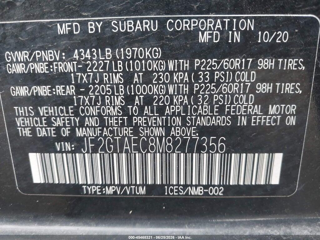 JF2GTAEC8M8277356 2021 SUBARU CROSSTREK photo no. 9
