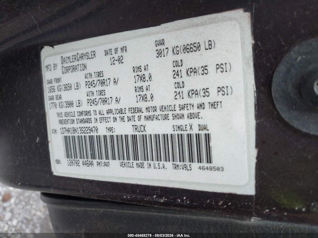 3D7KS28C15G721854 2005 DODGE RAM 2500 photo no. 9