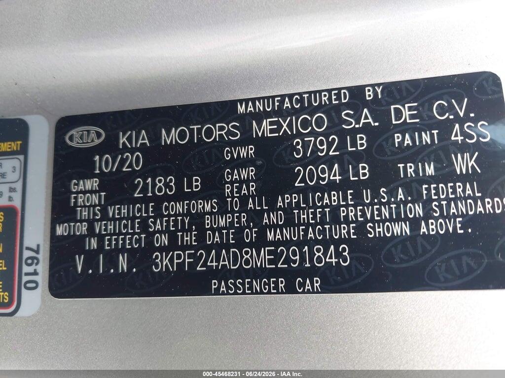 3KPF24AD8ME291843 2021 KIA FORTE photo no. 9