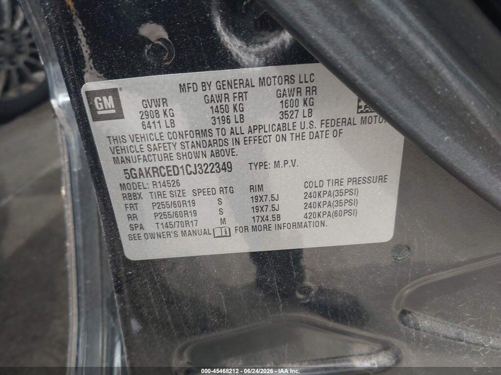 5GAKRCED1CJ322349 2012 BUICK ENCLAVE photo no. 9