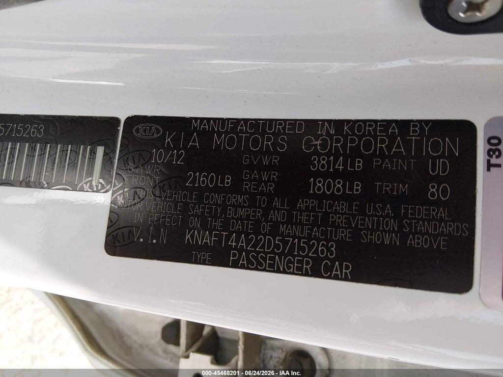 KNAFT4A22D5715263 2013 KIA FORTE photo no. 9