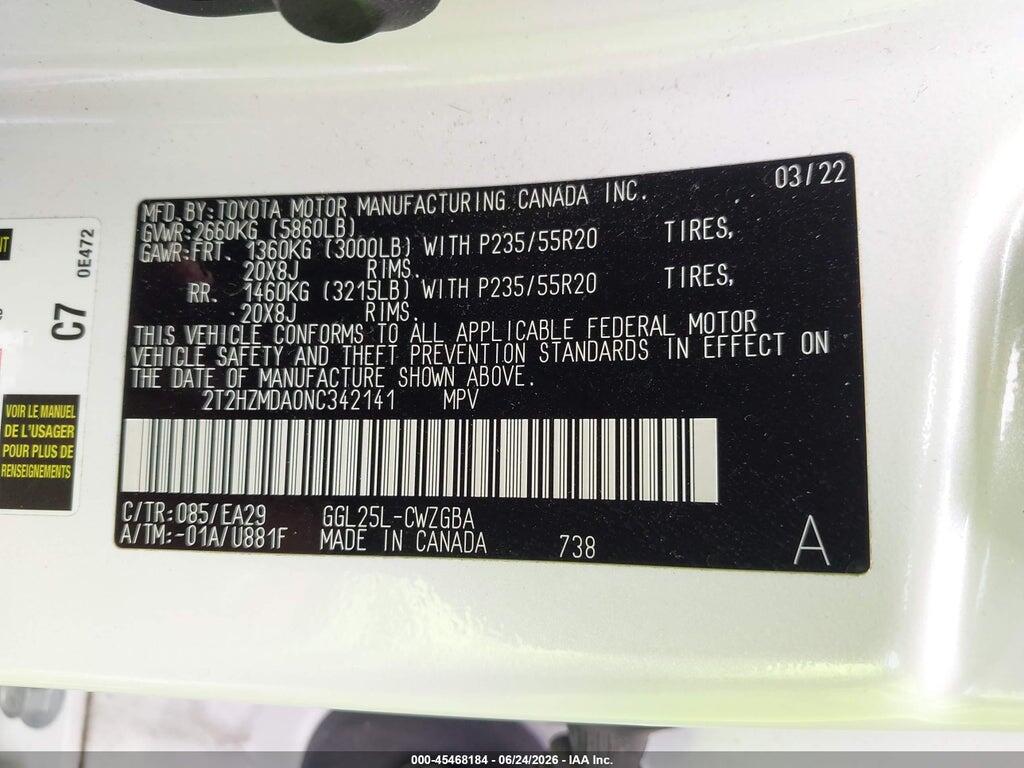 2T2HZMDA0NC342141 2022 LEXUS RX 350 photo no. 9
