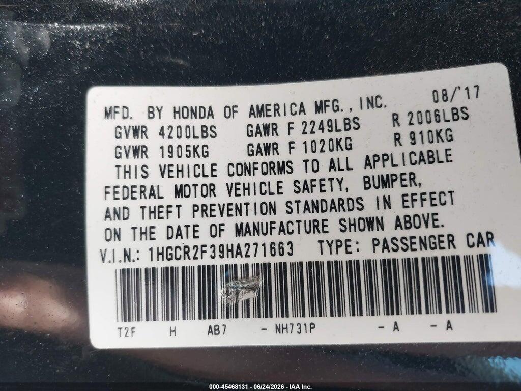1HGCR2F39HA271663 2017 HONDA ACCORD photo no. 9