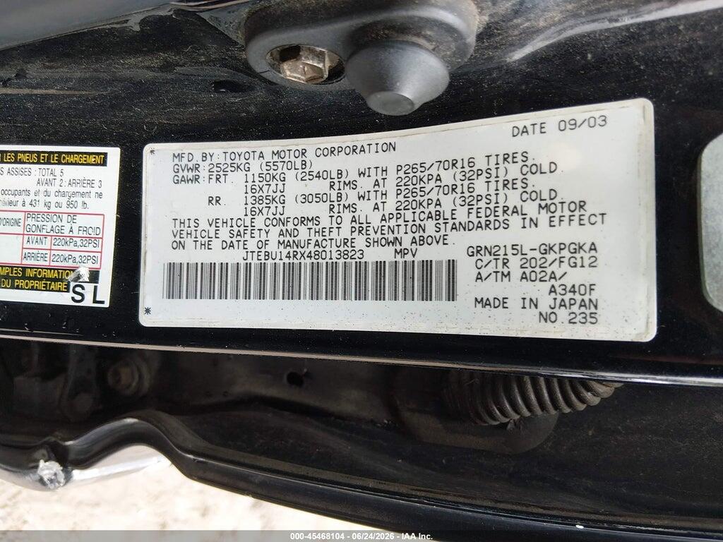 JTEBU14RX48013823 2004 TOYOTA 4RUNNER photo no. 9