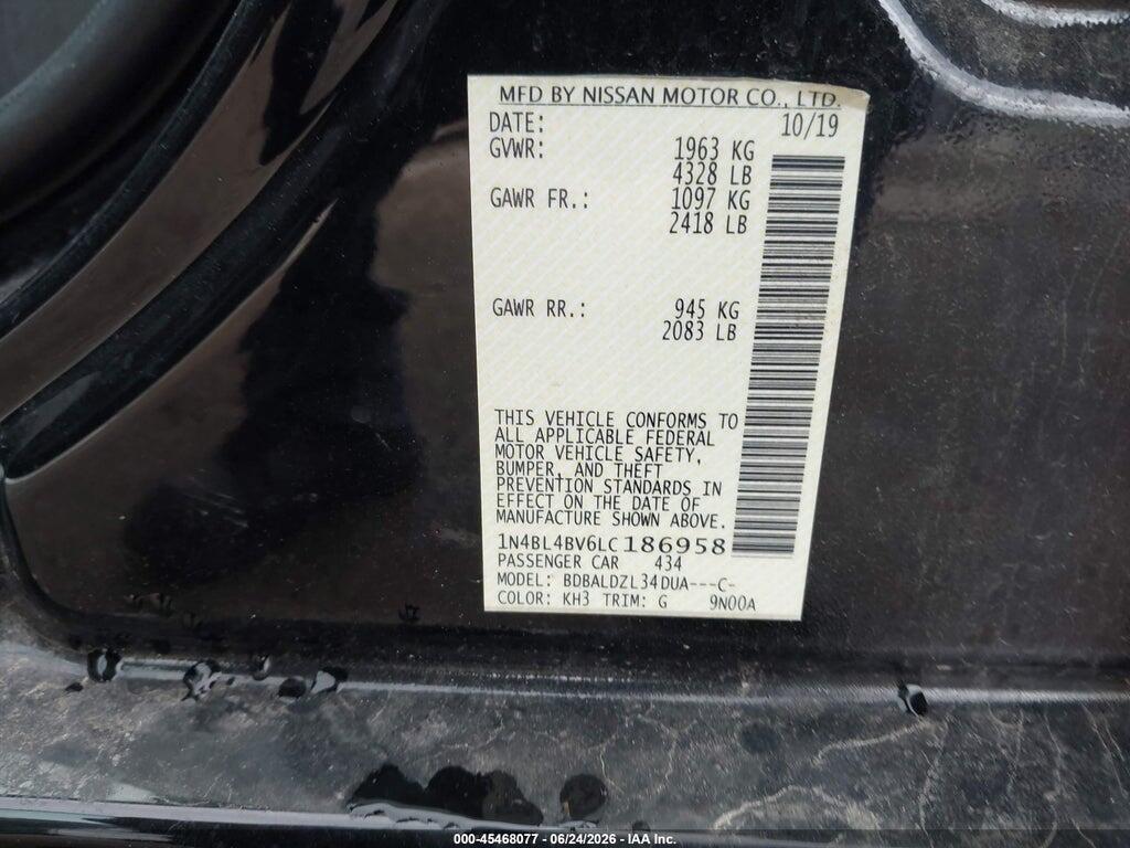 1N4BL4BV6LC186958 2020 NISSAN ALTIMA photo no. 9