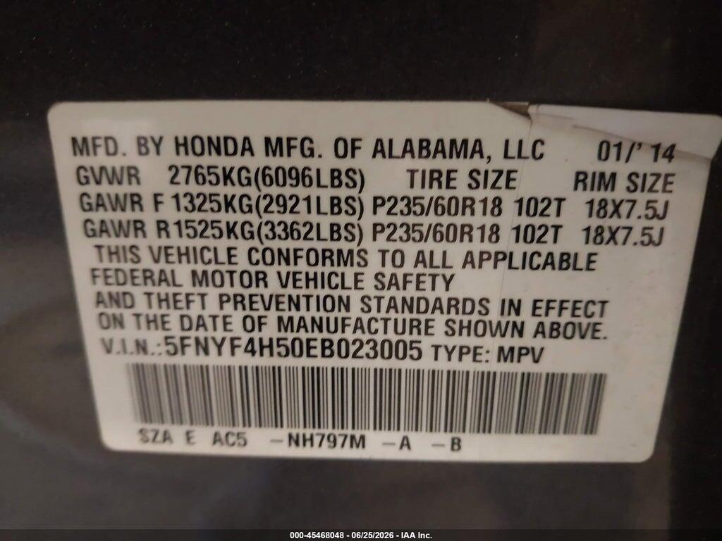 5FNYF4H50EB023005 2014 HONDA PILOT photo no. 9
