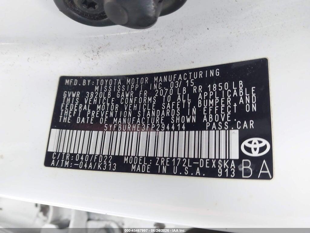 5YFBURHE3FP294414 2015 TOYOTA COROLLA photo no. 9