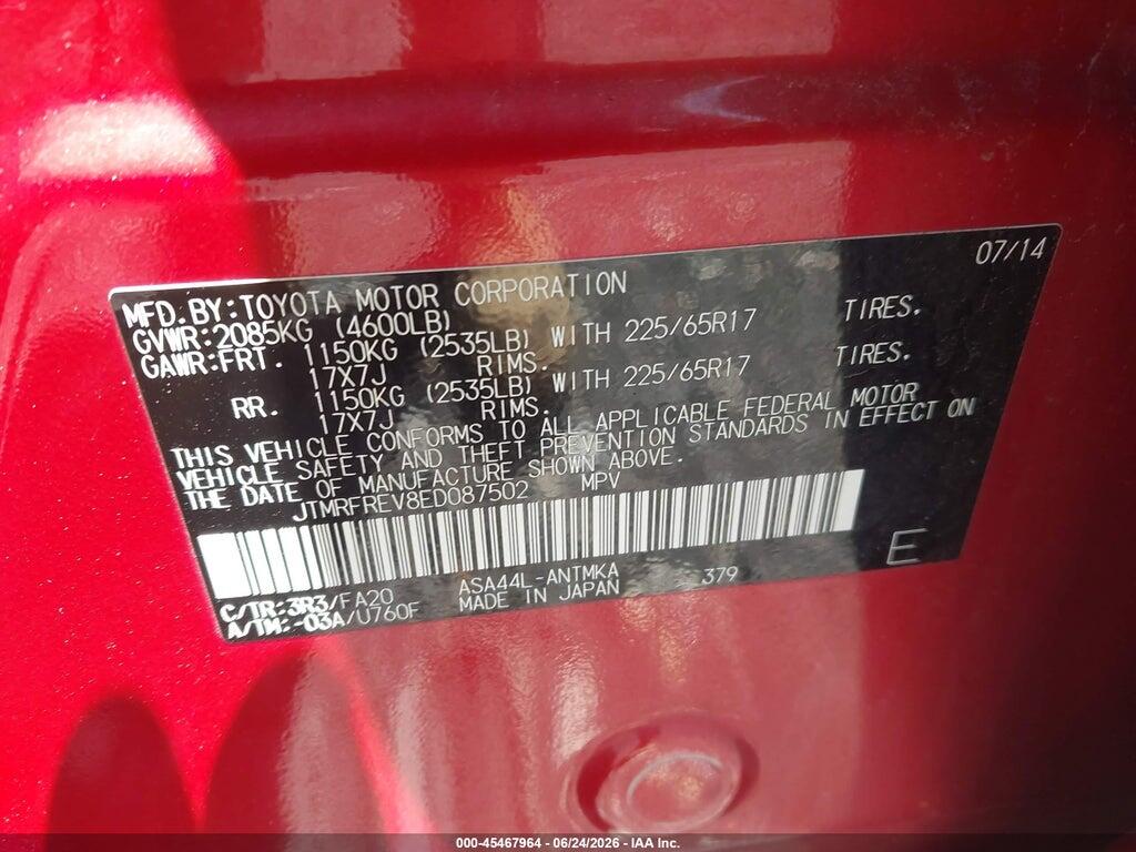 JTMRFREV8ED087502 2014 TOYOTA RAV4 photo no. 9
