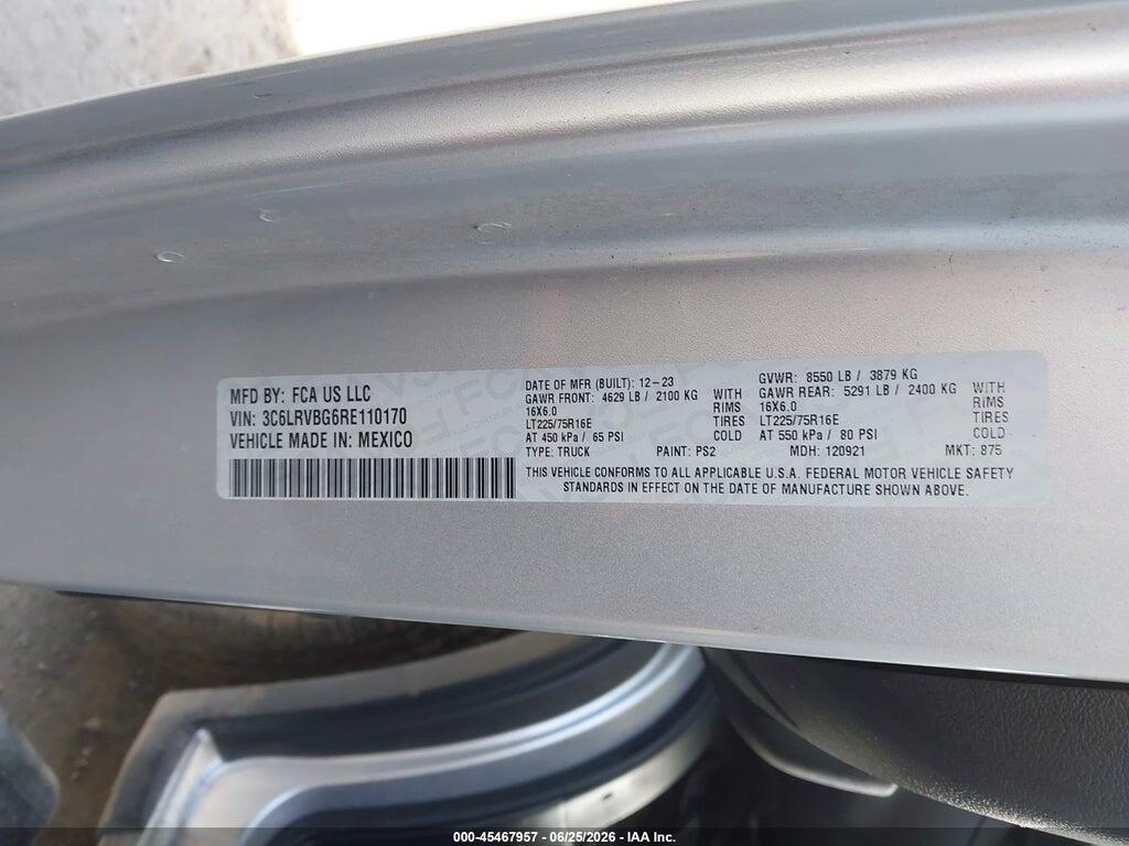3C6LRVBG6RE110170 2024 RAM PROMASTER 1500 photo no. 9