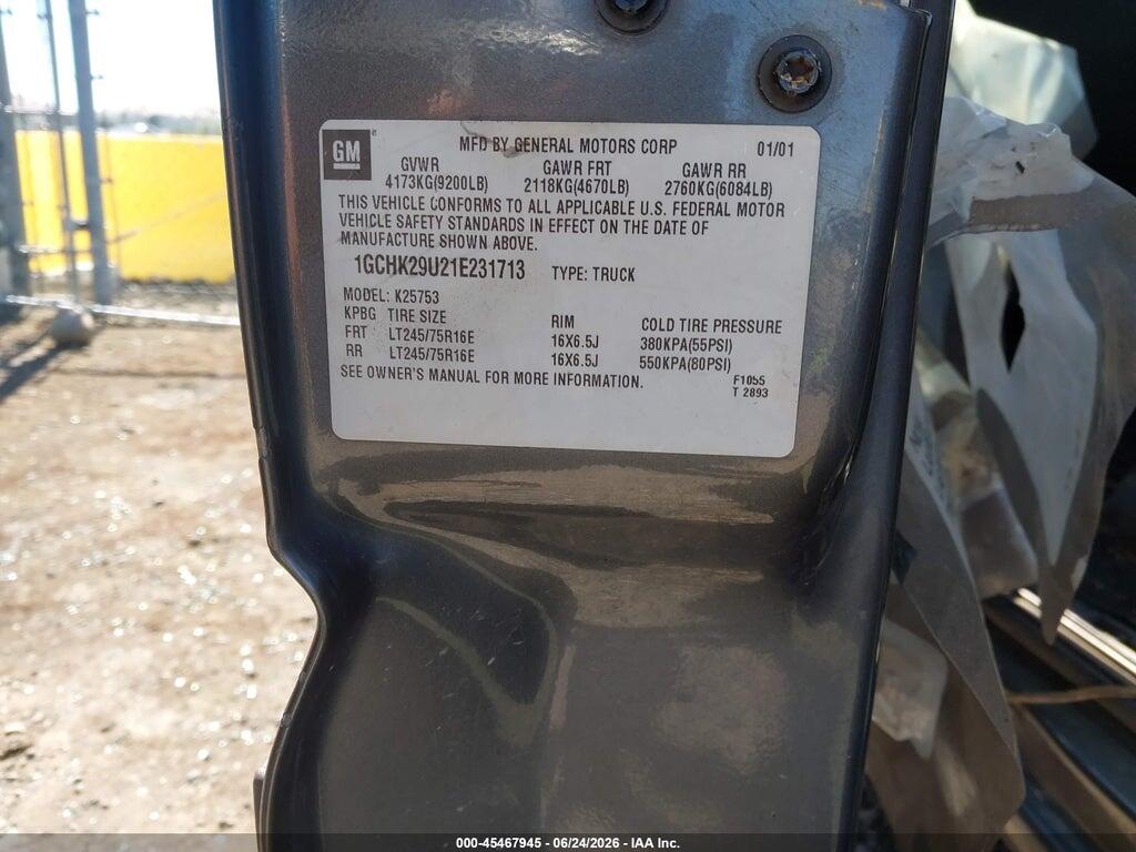 1GCHK29U21E231713 2001 CHEVROLET SILVERADO 2500HD photo no. 9