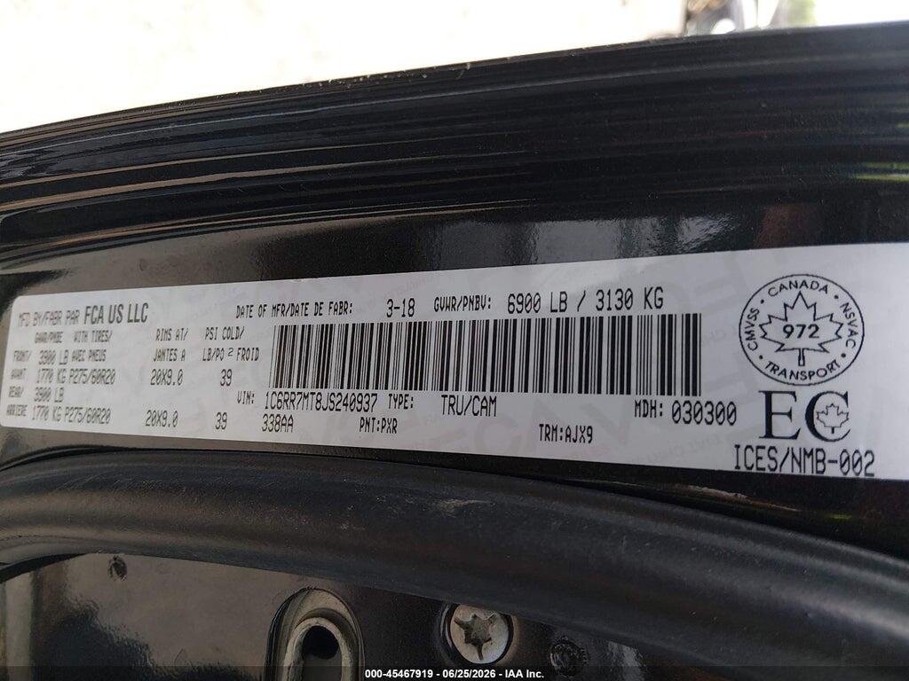 1C6RR7MT8JS240937 2018 RAM 1500 photo no. 9