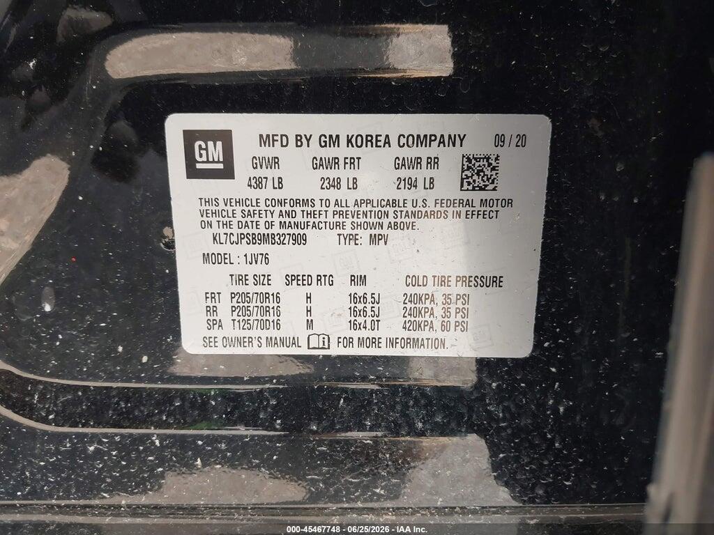 KL7CJPSB9MB327909 2021 CHEVROLET TRAX photo no. 9