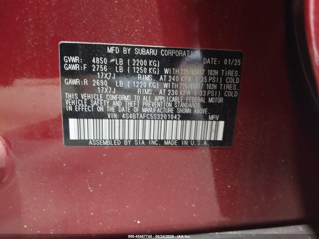 4S4BTAFC5S3201042 2025 SUBARU OUTBACK photo no. 9