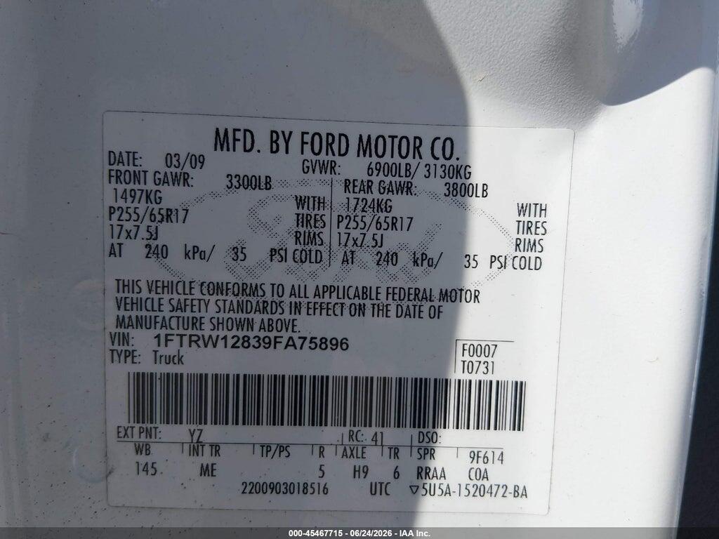 1FTRW12839FA75896 2009 FORD F-150 photo no. 9