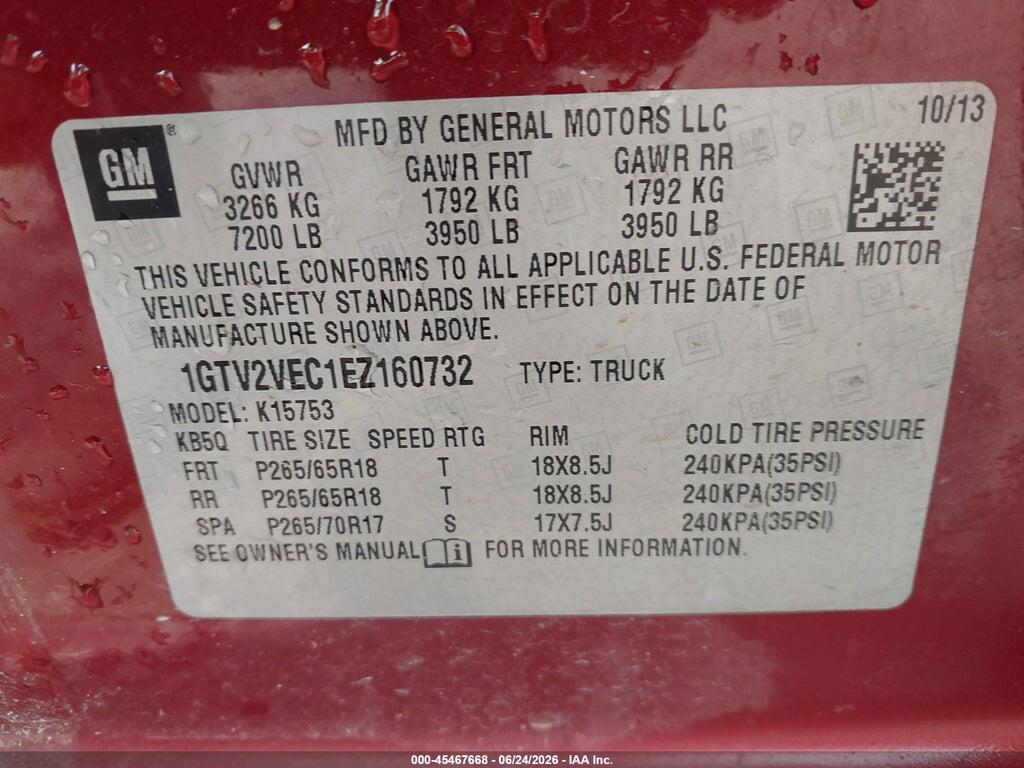 1GTV2VEC1EZ160732 2014 GMC SIERRA 1500 photo no. 9