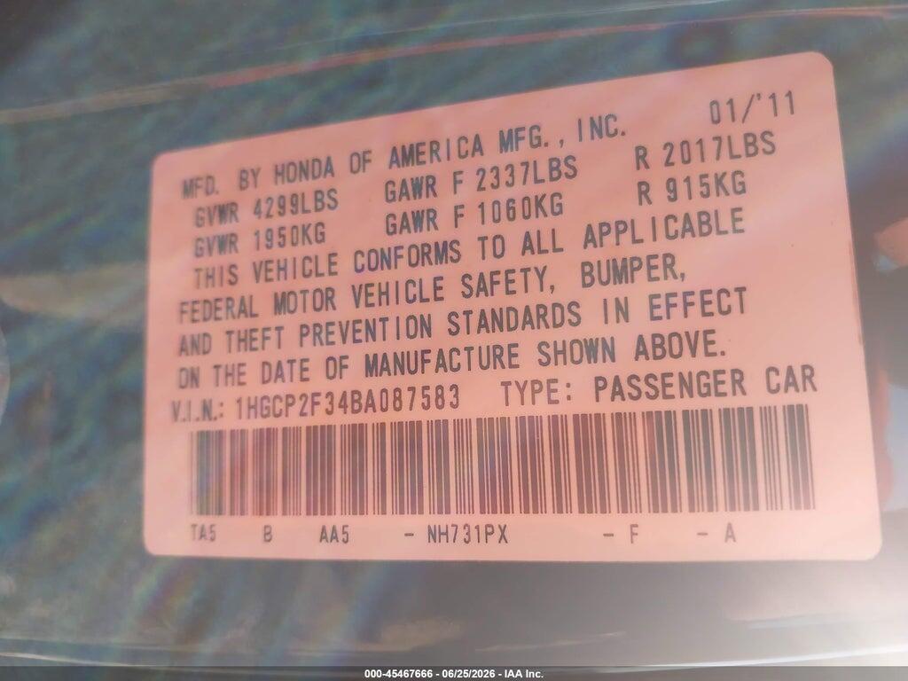 1HGCP2F34BA087583 2011 HONDA ACCORD photo no. 9
