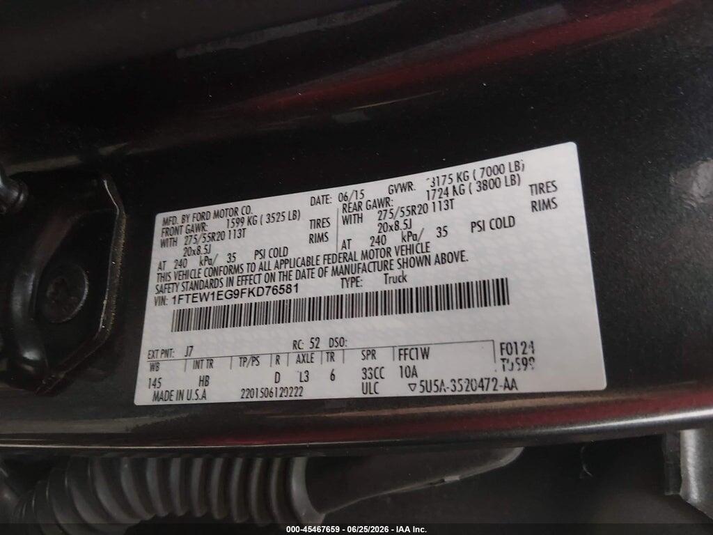 1FTEW1EG9FKD76581 2015 FORD F-150 photo no. 9