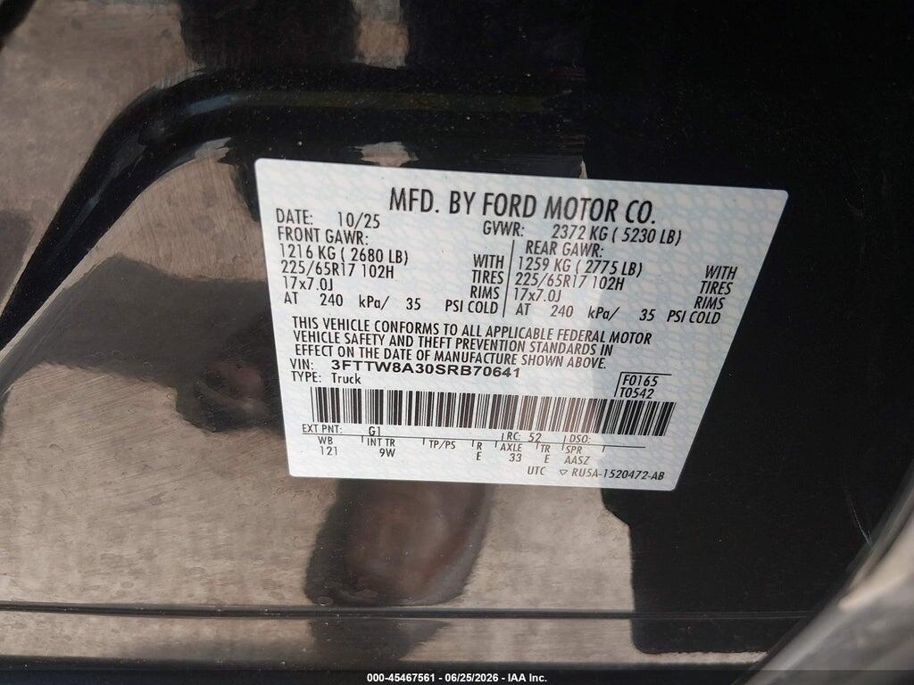 3FTTW8A30SRB70641 2025 FORD MAVERICK photo no. 9