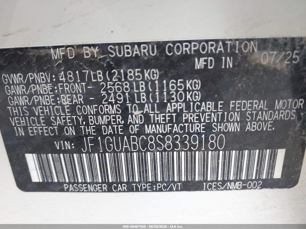 JF1GUABC8S8339180 2025 SUBARU IMPREZA photo no. 9
