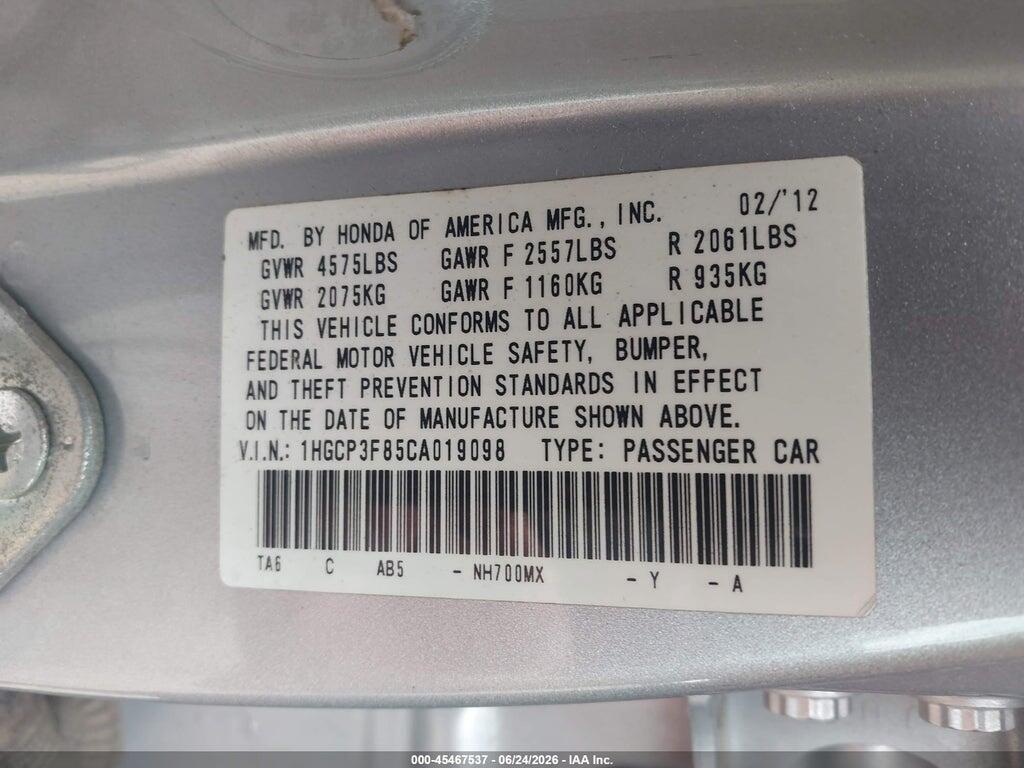 1HGCP3F85CA019098 2012 HONDA ACCORD photo no. 9