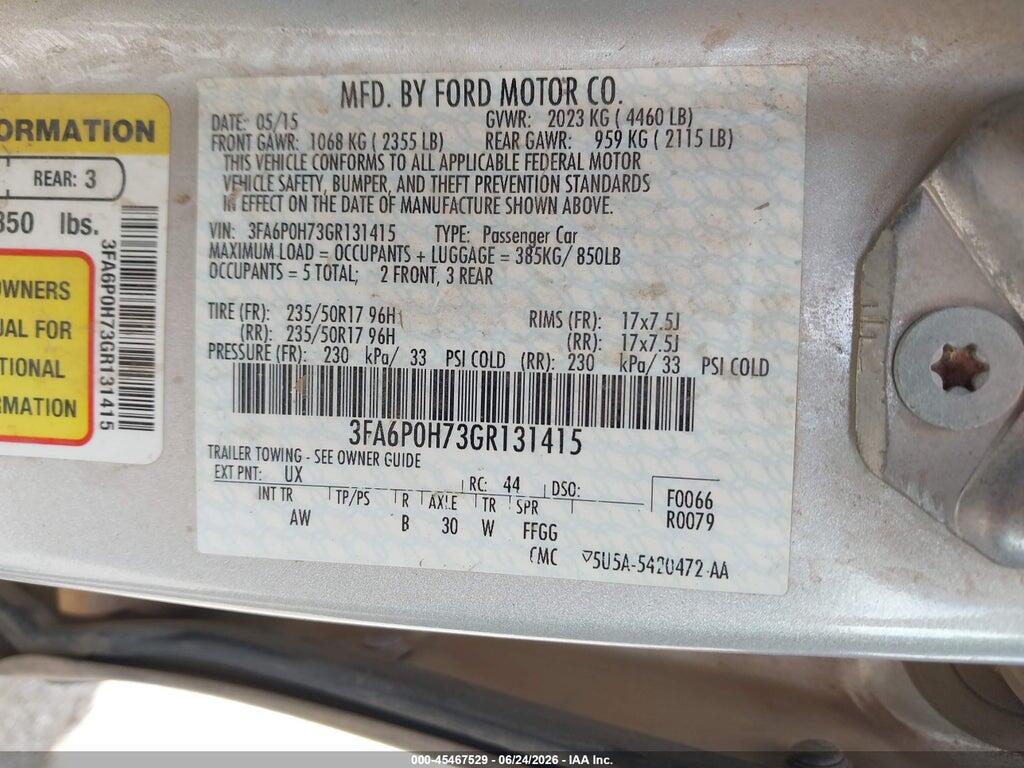 3FA6P0H73GR131415 2016 FORD FUSION photo no. 9