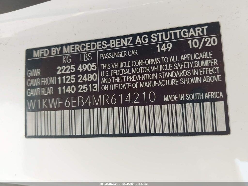 W1KWF6EB4MR614210 2021 MERCEDES-BENZ AMG C 43 photo no. 9