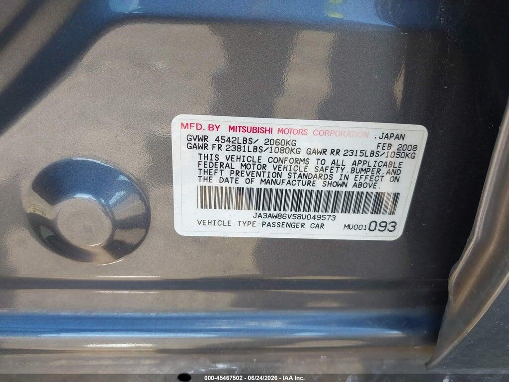 JA3AW86V58U049573 2008 MITSUBISHI LANCER EVOLUTION photo no. 9