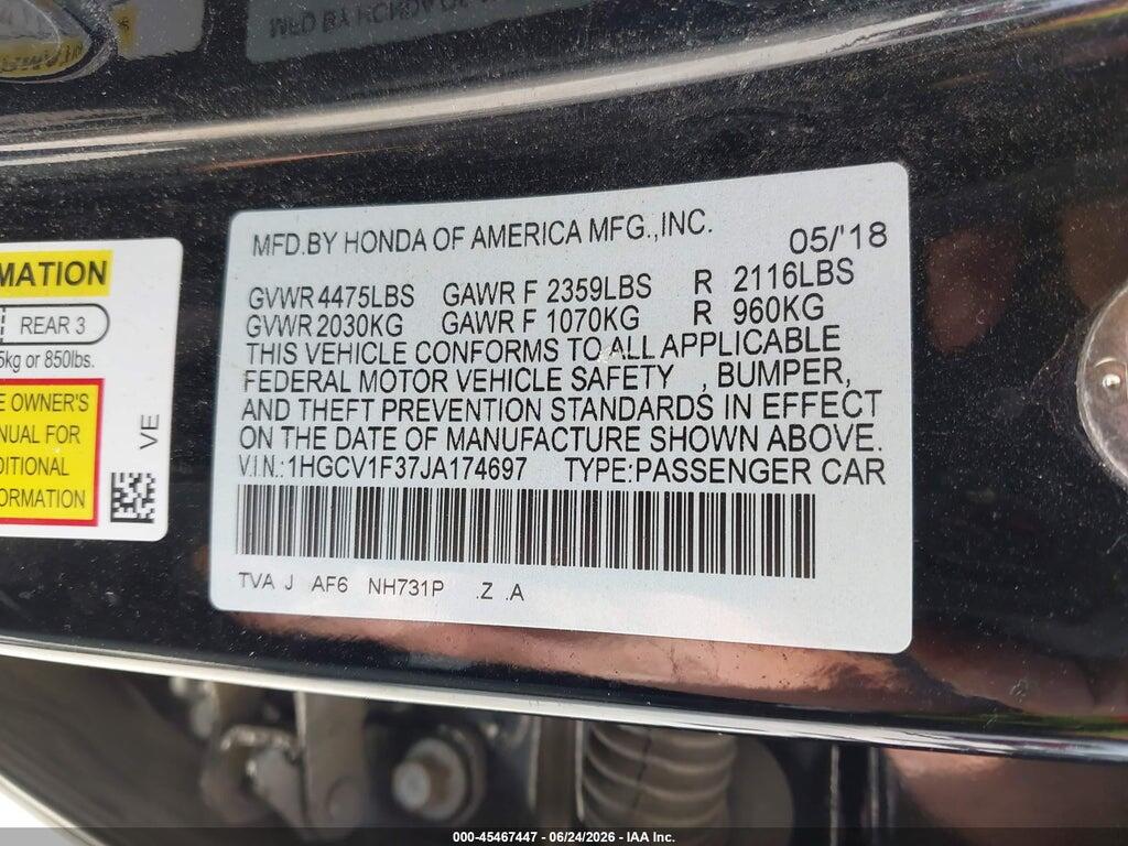1HGCV1F37JA174697 2018 HONDA ACCORD photo no. 9