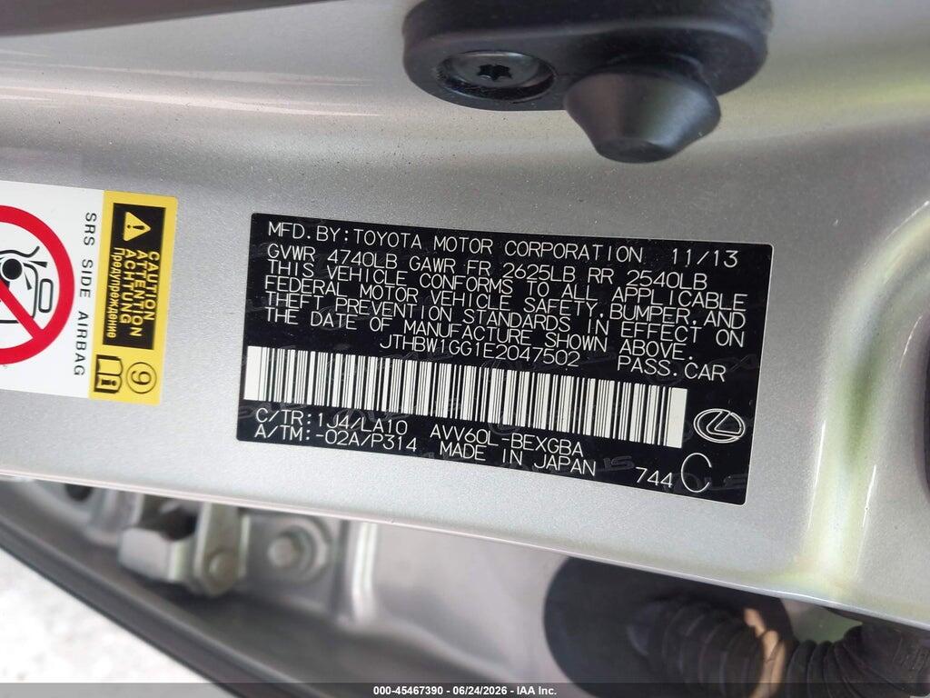 JTHBW1GG1E2047502 2014 LEXUS ES 300H photo no. 9