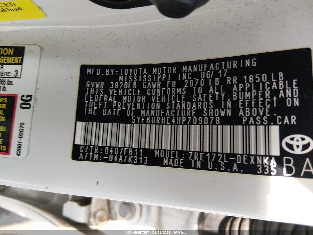 5YFBURHE4HP709078 2017 TOYOTA COROLLA photo no. 9