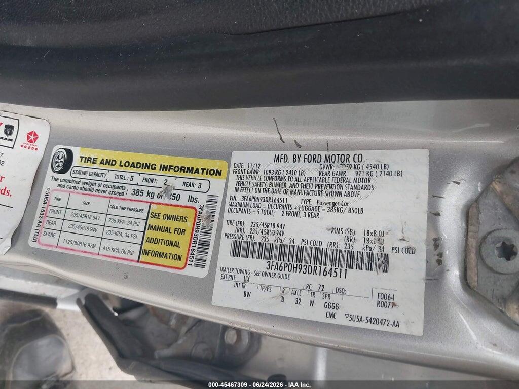 3FA6P0H93DR164511 2013 FORD FUSION photo no. 9