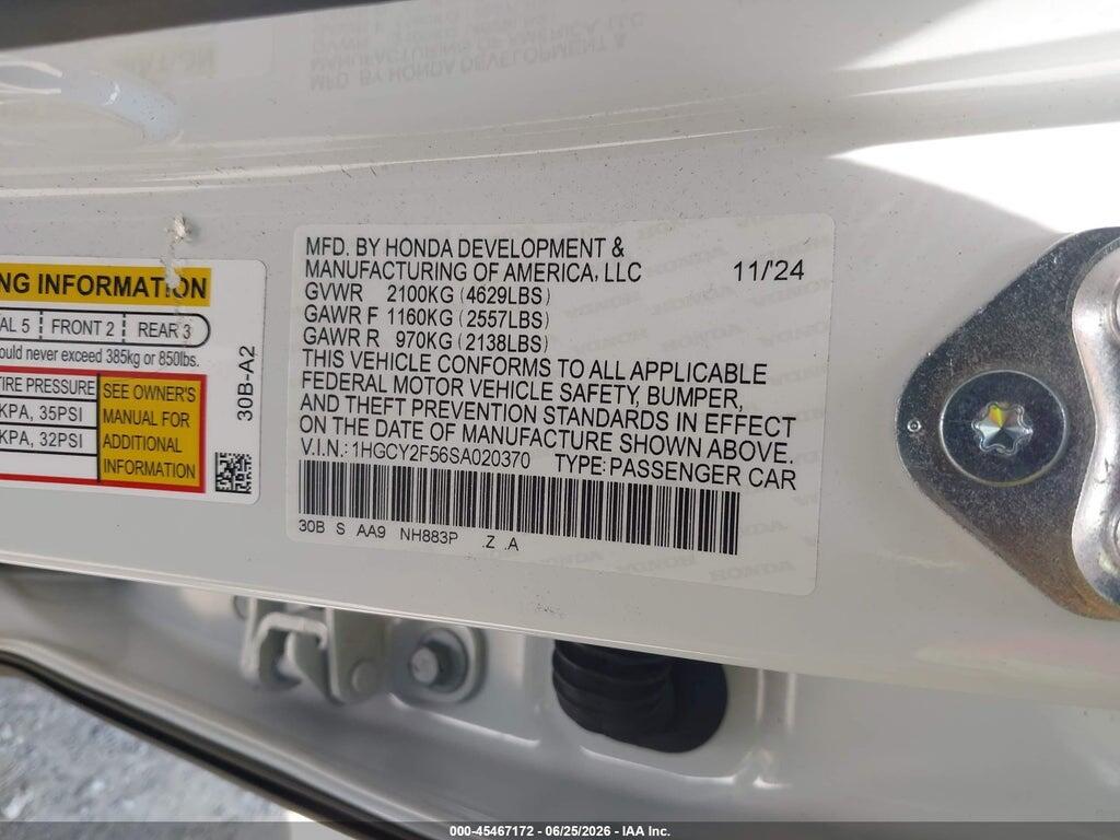 1HGCY2F56SA020370 2025 HONDA ACCORD HYBRID photo no. 9