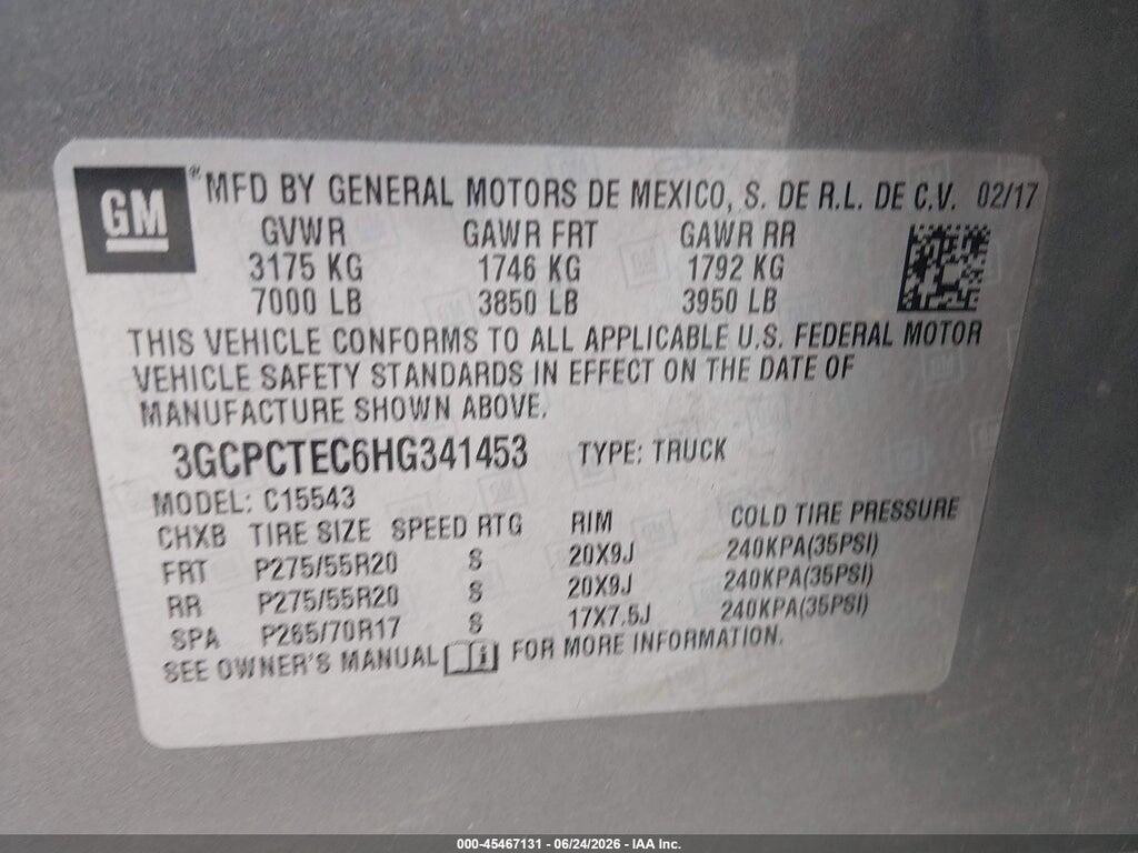 3GCPCTEC6HG341453 2017 CHEVROLET SILVERADO 1500 photo no. 9