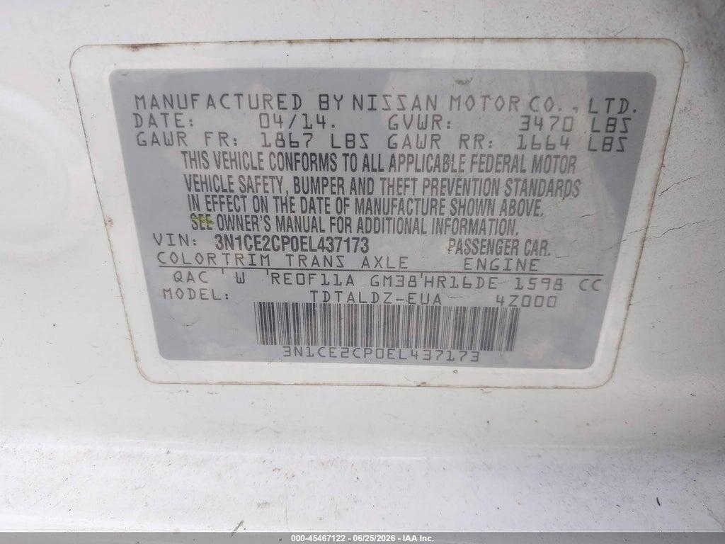3N1CE2CP0EL437173 2014 NISSAN VERSA NOTE photo no. 9