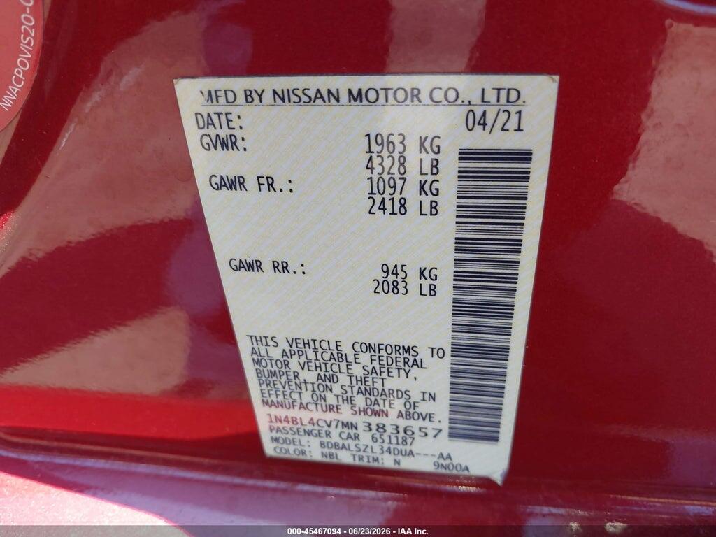 1N4BL4CV7MN383657 2021 NISSAN ALTIMA photo no. 9