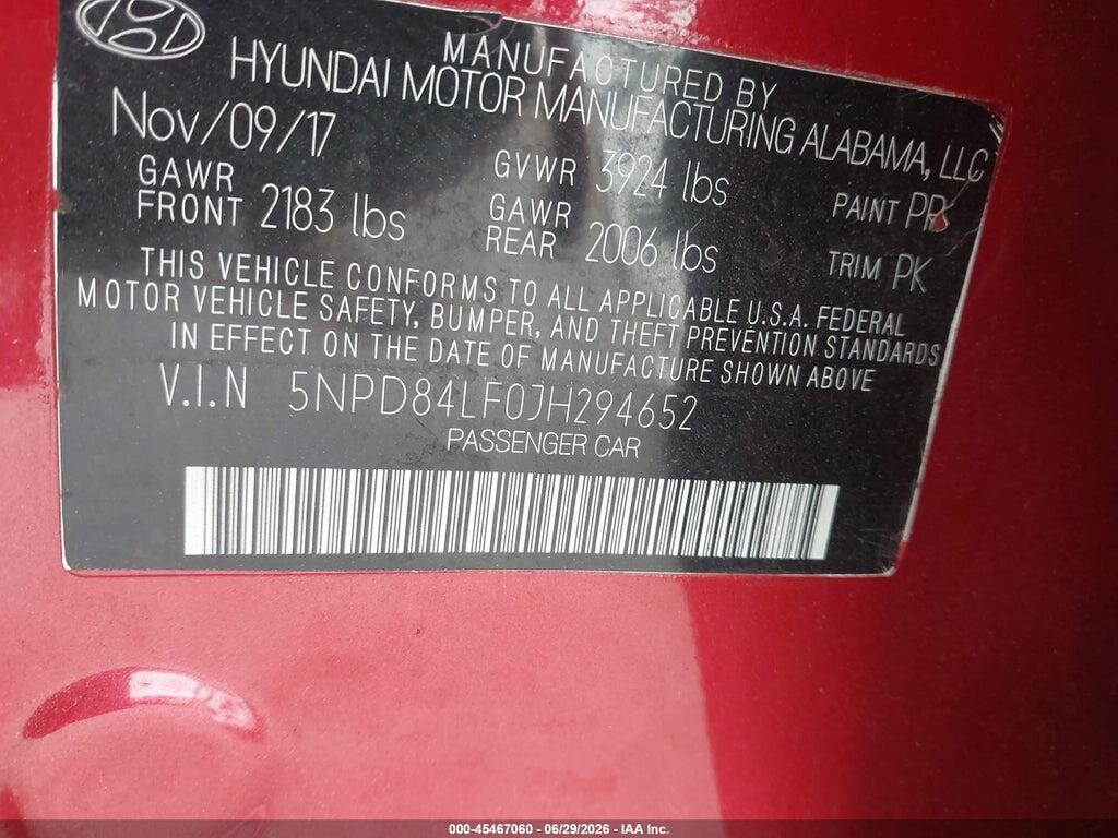 5NPD84LF0JH294652 2018 HYUNDAI ELANTRA photo no. 9