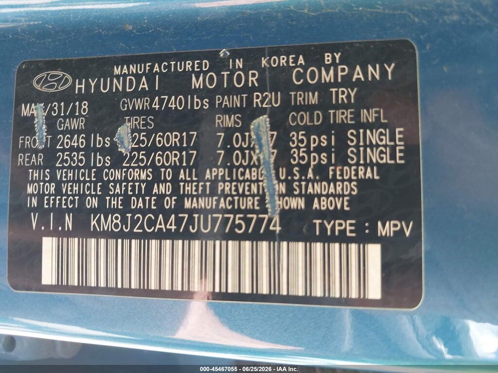 KM8J2CA47JU775774 2018 HYUNDAI TUCSON photo no. 9