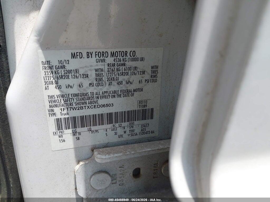 1FT7W2BTXCED06503 2012 FORD SUPER DUTY F-250 SRW photo no. 9