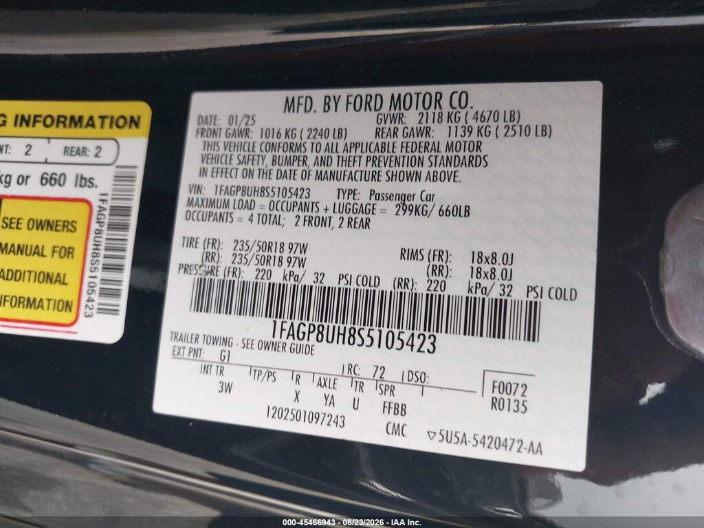 1FAGP8UH8S5105423 2025 FORD MUSTANG photo no. 9