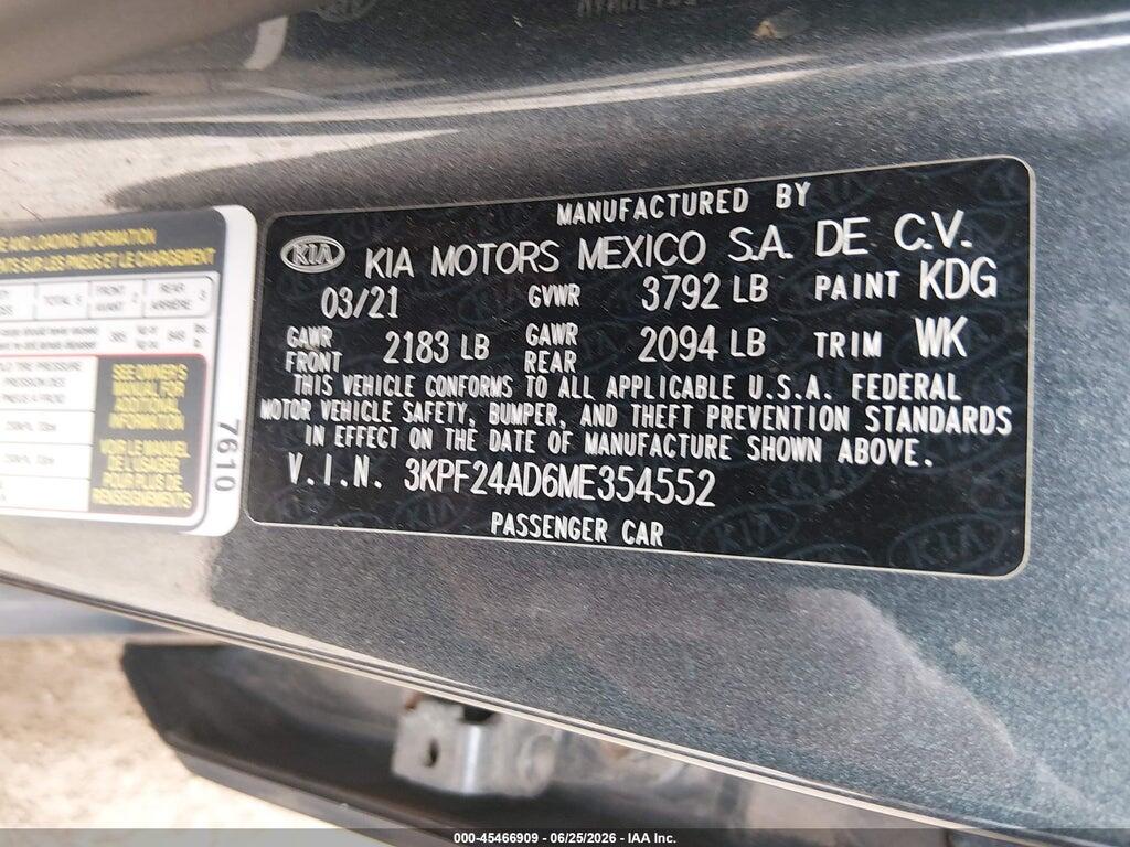 3KPF24AD6ME354552 2021 KIA FORTE photo no. 9