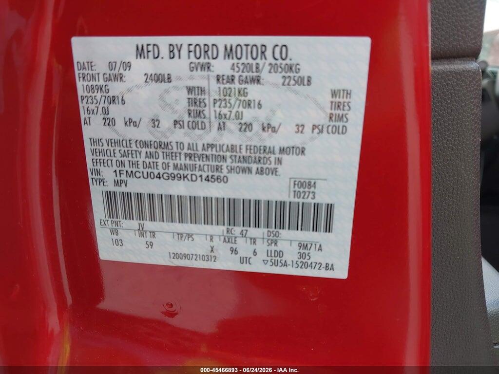 1FMCU04G99KD14560 2009 FORD ESCAPE photo no. 9