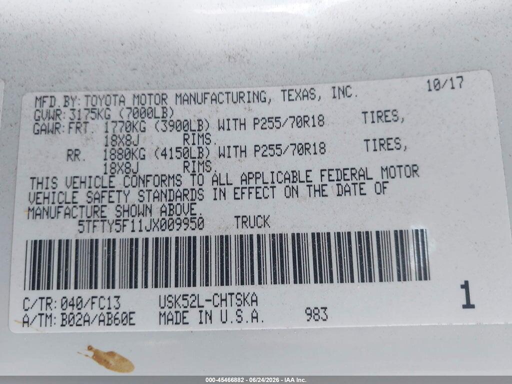 5TFTY5F11JX009950 2018 TOYOTA TUNDRA photo no. 9