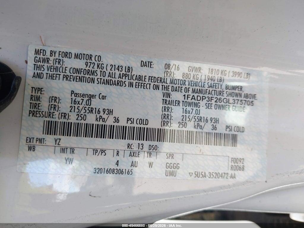 1FADP3F26GL375705 2016 FORD FOCUS photo no. 9