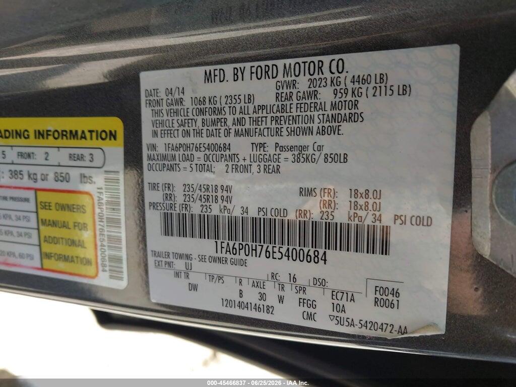 1FA6P0H76E5400684 2014 FORD FUSION photo no. 9