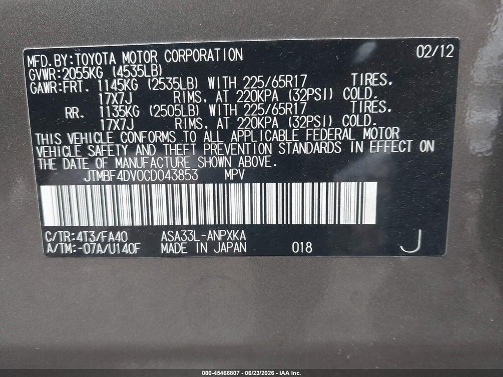 JTMBF4DV0CD043853 2012 TOYOTA RAV4 photo no. 9