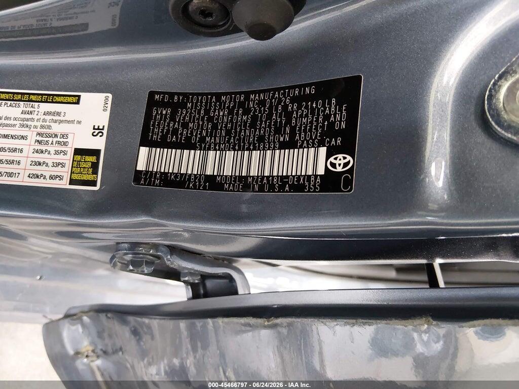 5YFB4MDE4TP418999 2026 TOYOTA COROLLA photo no. 9